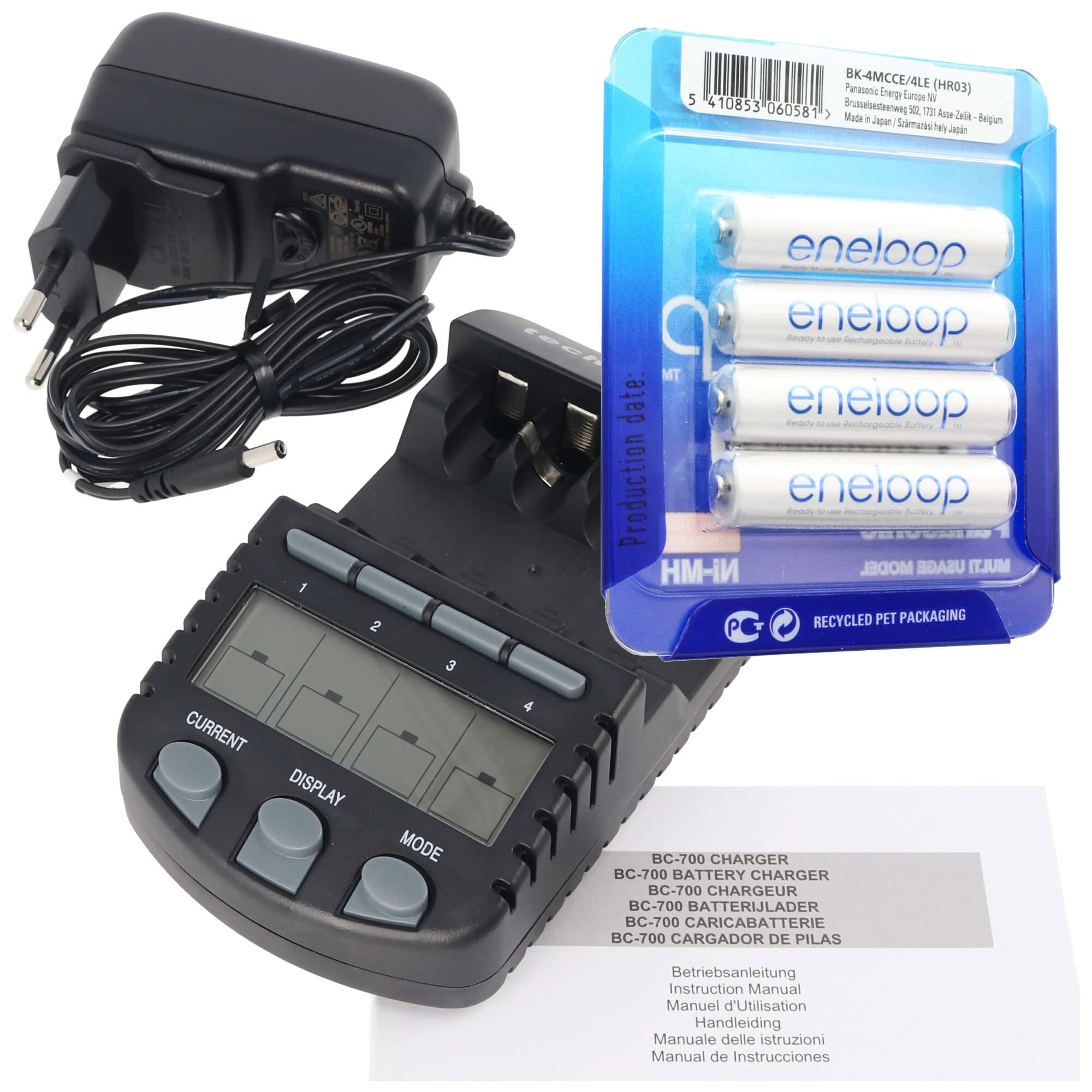 Chargeur de batterie Technoline BC 700 noir avec 4x eneloop HR-4UTG et AccuCell BatterieBox AAA
