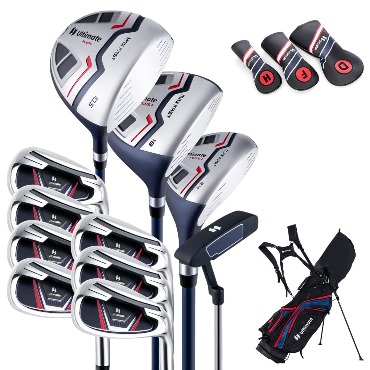 CostwayClubs de Golf pour Hommes Incluant Driver 460CC #1 Bois de Parcours #3 Hybride #5 Fers #5 #6 #7 #8 #9 #P #S Putter & Sac Trépied Bleu