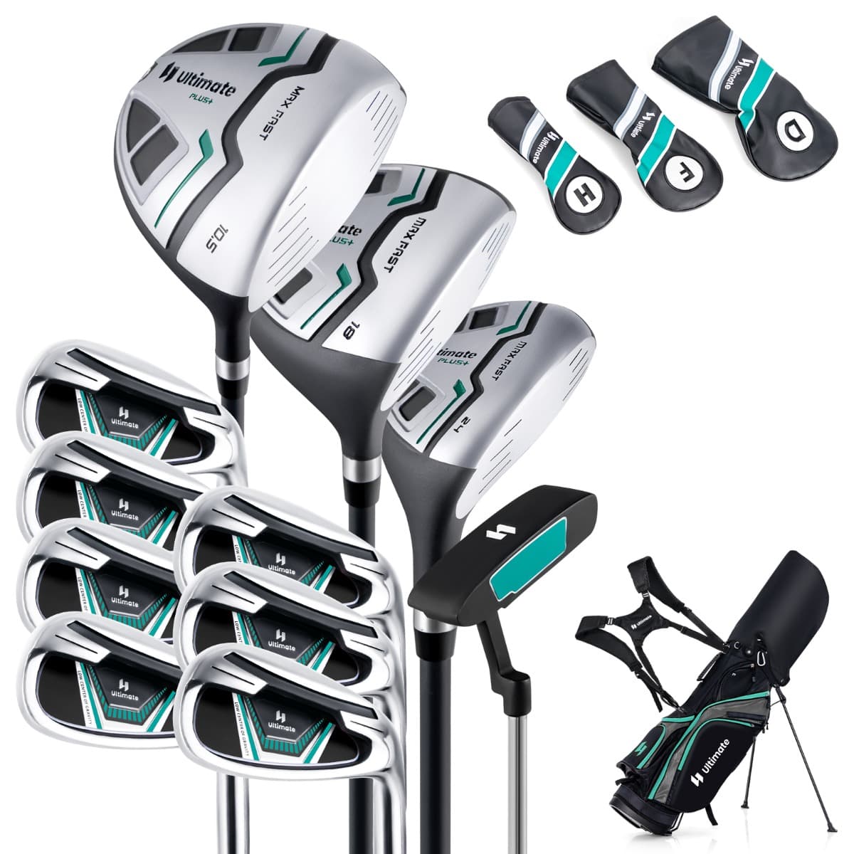 CostwayClubs de Golf pour Hommes Incluant Driver 460CC #1 Bois de Parcours #3 Hybride #5 Fers #5 #6 #7 #8 #9 #P #S Putter & Sac Trépied Vert