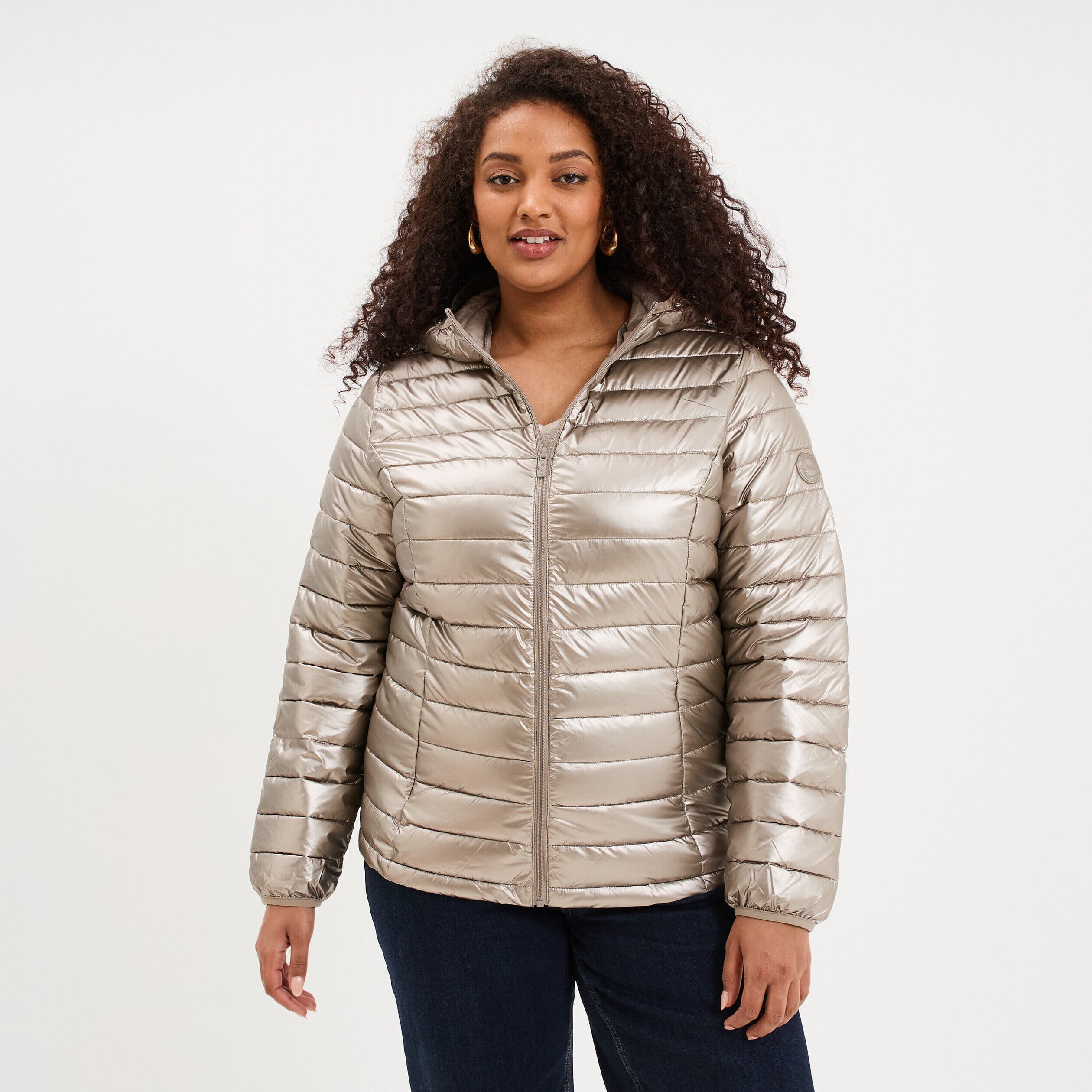 Doudoune déperlante métallisée à capuche jaune or femme grande taille