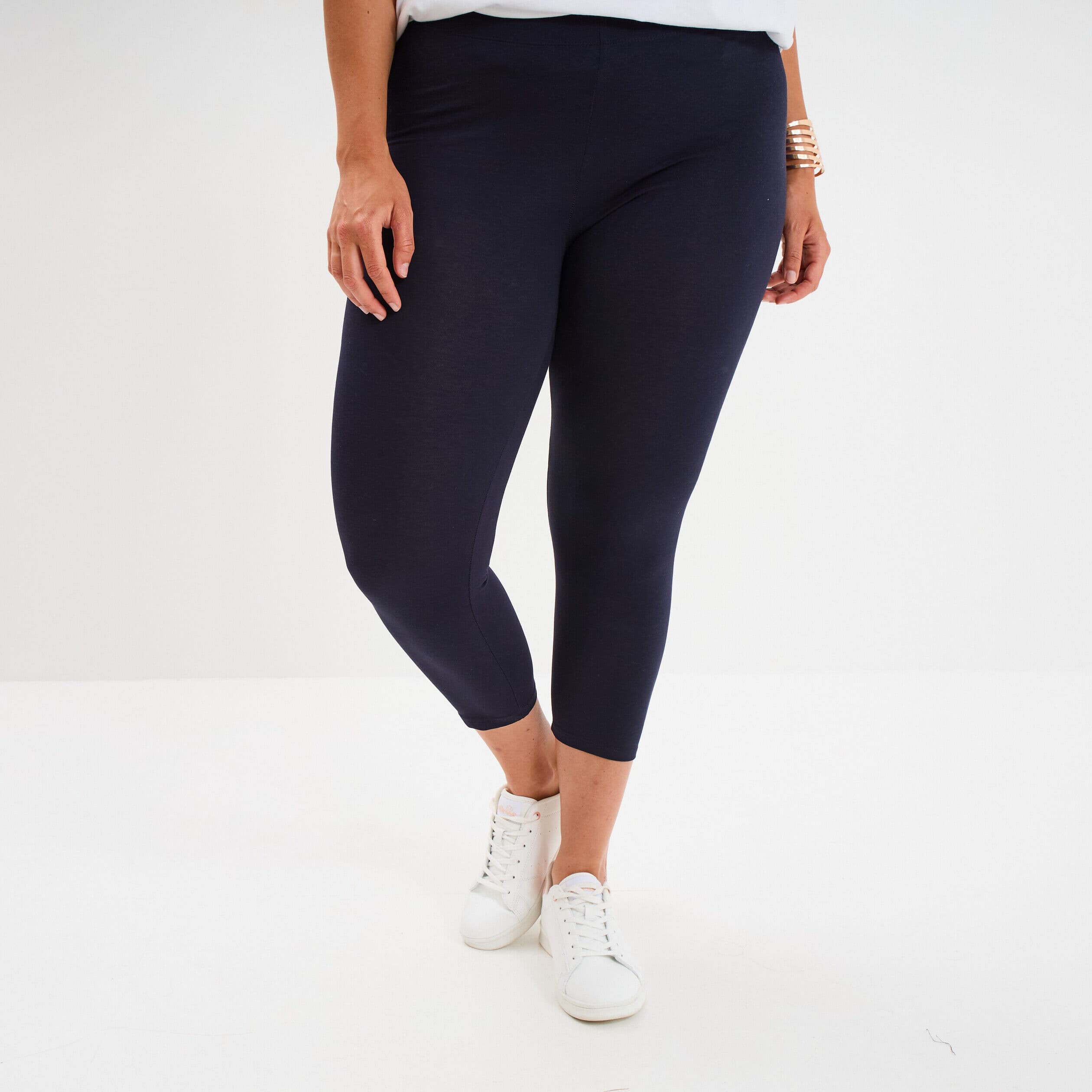Legging corsaire taille élastiquée bleu marine femme grande taille