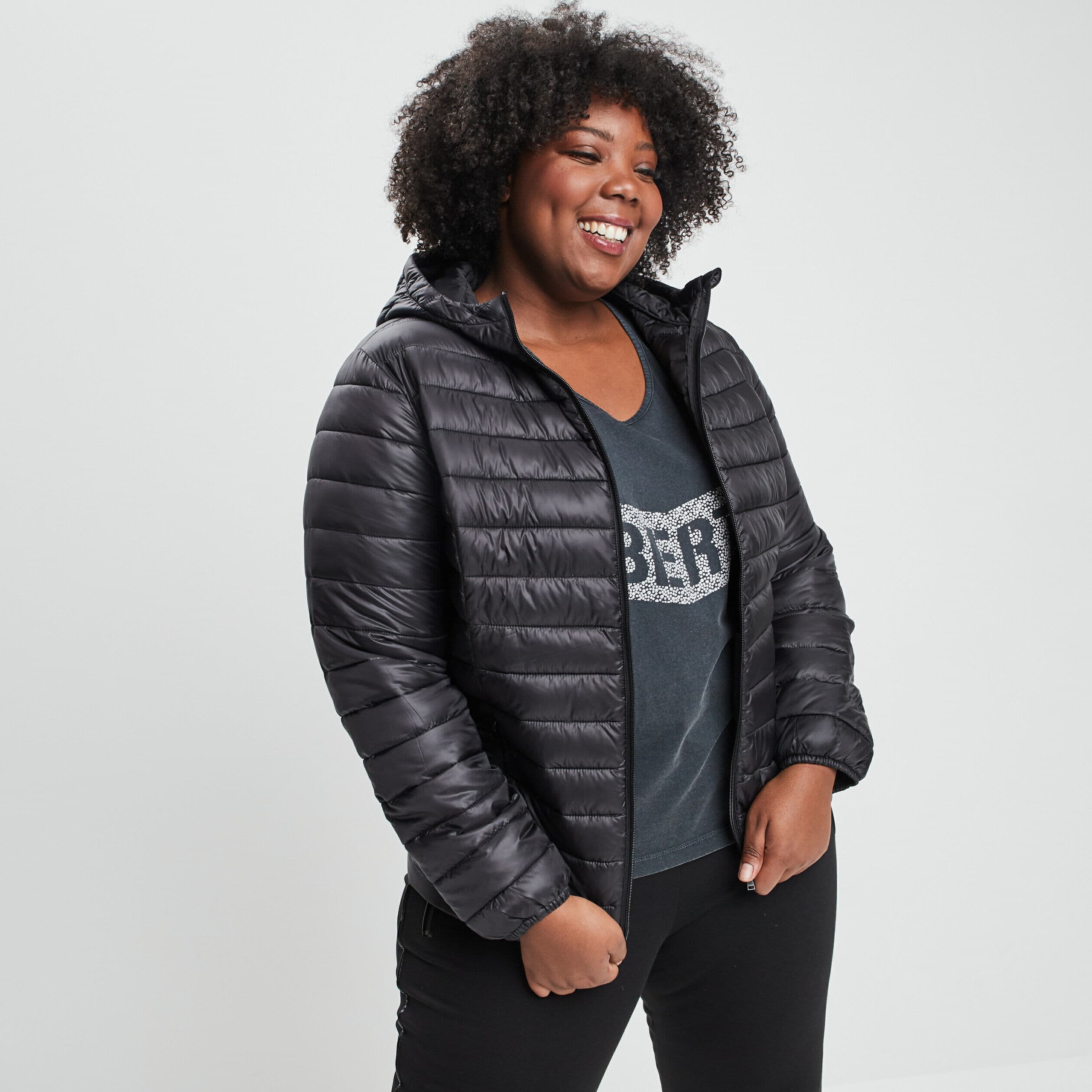 Doudoune déperlante légère à capuche noir femme grande taille